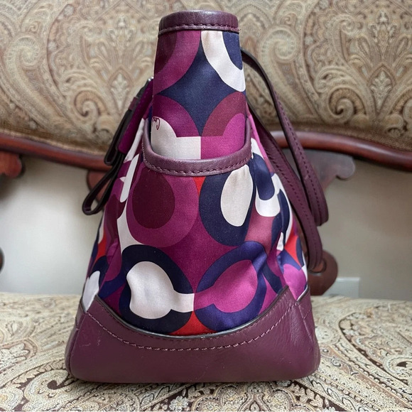 Coach F26843 Multicolor OP Art Sateen Signature Scarf Print Park Carrie Handbag - Picture 9 of 14